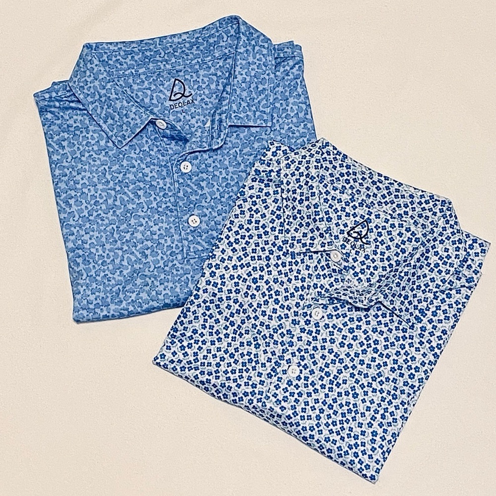 Set of 2 Women’s Wrinkle-Free Blue Golf Shirts | Size L